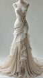 Ivory Vintage Floral Long Tulle Ball Gowns Wedding Dresses