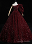 Just Be The One For You Burgundy Ball Gown Sequins One Shoulder Quinceanera Dress