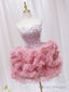 Pink Sweetheart Neckline Tulle Short Prom Dress with Rhinestones, Cute Prom Dress