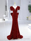 Mermaid Sequins Long Prom Dress, Burgundy V Neck Prom Dress
