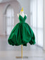 Green V Neck Satin Short Prom Dress, A Line Green Prom Dress