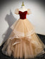 Cute Velvet Tulle Long Prom Dress, A Line Short Sleeve Formal Dress