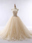 Lace Applique Champagne Tulle Sweetheart Neckline Wedding Dress
