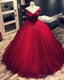Lace Appliques V-Neck Off The Shoulder Tulle Ball Gown Wedding Dress