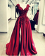 Lace Flowers Beaded Cap Sleeves V-Neck Prom Dress Split Prom Gown