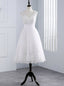Lace Short V Neck Appliques Tea Length Wedding Dress