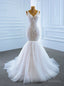 Largest Sexy White Mermaid Tulle V Neck Appliques Formal Wedding Dress