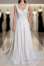 Latest Long A-line V-neck Lace Chiffon Wedding Dress