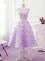 Lavender Lace Tea Length Wedding Prom Dresses Vintage Style Homecoming Dresses