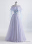 Lavender Off Shoulder Flower Lace Long Prom Dress, A Line Purple Prom Dress Formal Dress