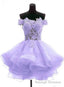 Lavender Off Shoulder Lace Sweetheart Homecoming Dresses, Light Purple Prom Dress
