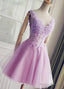 Lavender Short Lovely Floral And Applique Homecoming Dresses Charming Prom Dresses