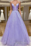 Lavender Sparkly Prom Dress V Neck Ball Gown