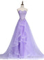 Lavender Sweetheart Tulle A-Line Lace Applique Prom Dresses Beautiful Sweet 16 Dresses
