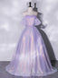 Lavender Tulle and Sequins Long Prom Dress, Off Shoulder A Line Prom Dress