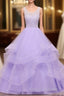 Lavender Tulle With Lace Ruffled Long Formal Gown, Ball Gown Sweet 16 Dress