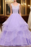 Lavender Tulle With Lace Ruffled Long Prom Gown Ball Gown Sweet 16 Dresses