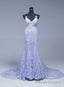 Lavener Tulle with Lace Sheath Spaghetti Straps Prom Dresses, Long Prom Dresses