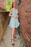 Light Blue A Line Backless Sequins Homecoming Dress