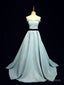 Light Blue A line Long Prom Dress, Blue Formal Prom Dresses