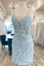Light Blue Lace Homecoming Dress Dinner Dress Prom Short