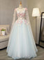 Light Blue Long Formal Dress Prom Dresses, Unique Blue Prom Dress Gowns
