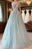 Light Blue Prom Dresses One Shoulder Sequin Lace