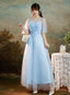 Light Blue Round Neckline Sweetheart Long Prom Dresses A-Line Blue Bridesmaid Dress