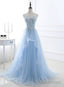 Light Blue Sweetheart Prom dress, Long Tulle Prom Dress