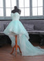 Light Blue Sweetheart Lace Applique High Low Prom Dress, Blue Homecoming Dress