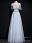 Light Blue Tulle A Line Long Prom Dress, Blue Prom Dresses
