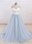 Light Blue Tulle and White Top Long Wedding Prom Gown, Straps Junior Prom Dress