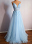 Light Blue Tulle Appliques Prom Dress