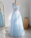 Light Blue Tulle One Shoulder Dresses