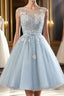 Light blue tulle short prom Dresses blue homecoming Dresses