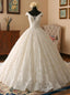 Light Champagne Ball Gowns V Neck Backless Lace Wedding Dress