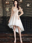 Light Champagne Lace Applique Short Sleeves High Low Prom Dresses Short Homecoming Dress