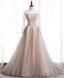 Light Champagne Long Prom Dress, A line Sequin Formal Prom Prom Dress