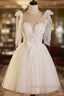 Light Champagne Spaghetti Strap Short Prom Dresses Cute A-Line Tulle Prom Dresses