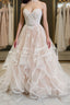 Light champagne tulle lace Prom Dresses Long champagne Prom Dresses