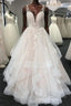 Light champagne tulle lace long prom Dresses tulle Prom Dresses