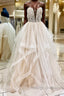 Light champagne tulle lace Prom Dresses Long tulle Prom Dresses