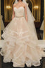 Light champagne tulle lace long prom Dresses tulle lace Prom Dresses