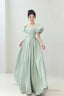 Light Green Satin Long A-Line Prom Dresses Cute Short Sleeve Prom Dresses