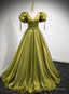 Light Green Short Sleeves Long A Line Prom Dress, Green Lace-up Prom Dress