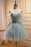 Light Green Sweetheart Sequins Tulle Party Dress, Green Homecoming Dress