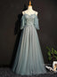 Light Green Tulle A Line Off Shoulder Prom Dress, Long Prom Dress