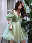 Light Green Tulle Knee Length Off Shoulder Prom Dresseses Green Homecoming Dresses