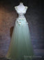 Light Green Tulle Long Prom Dress, A Line Floor Length Prom Dress