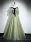 Light Green Tulle with Lace A Line Long Prom Dress, Light Green Prom Dress